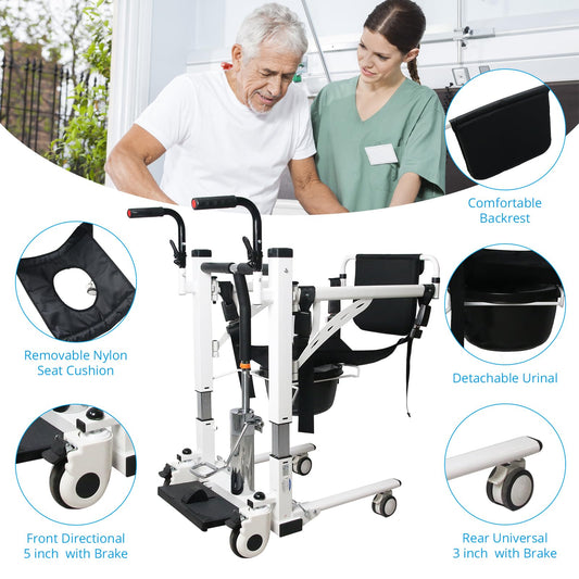 Garvee Hydraulic Patient Transfer Lift Chair with Backrest and Commode, Adjustable Seat Height, Shower Chair, Elderly Lift-Assisted Bedside Toilet Chair for Home Use Multifunctional Transfer Wheelchair