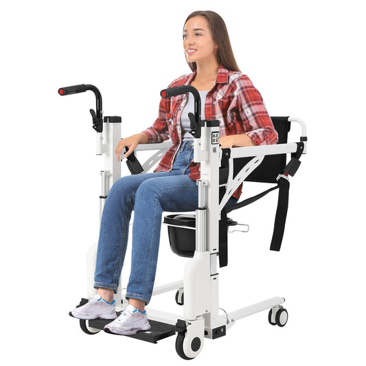 Garvee Hoyer Lifts for Home Use, Electric Patient Lift Transfer Chair,Hydraulic Patient Lift Transfer Chair, Bathroom Wheelchair with 180° Split Seat and Potty, Portable Elderly Lift